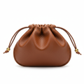 Brown leather drawstring eyeglass pouch - front view