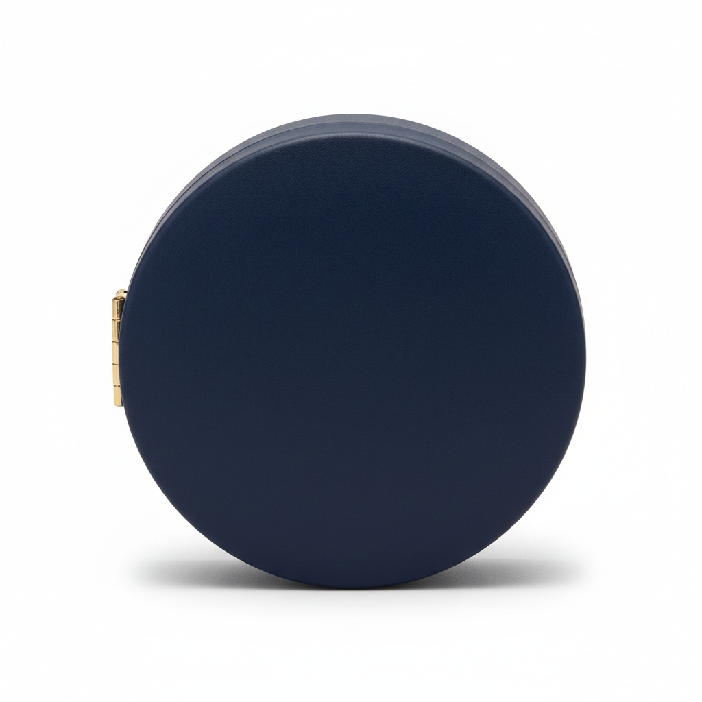Navy blue clamshell eyeglass case - front view