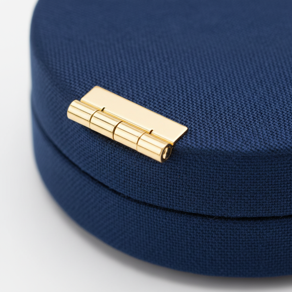Navy blue clamshell eyeglass case - gold hinge detail