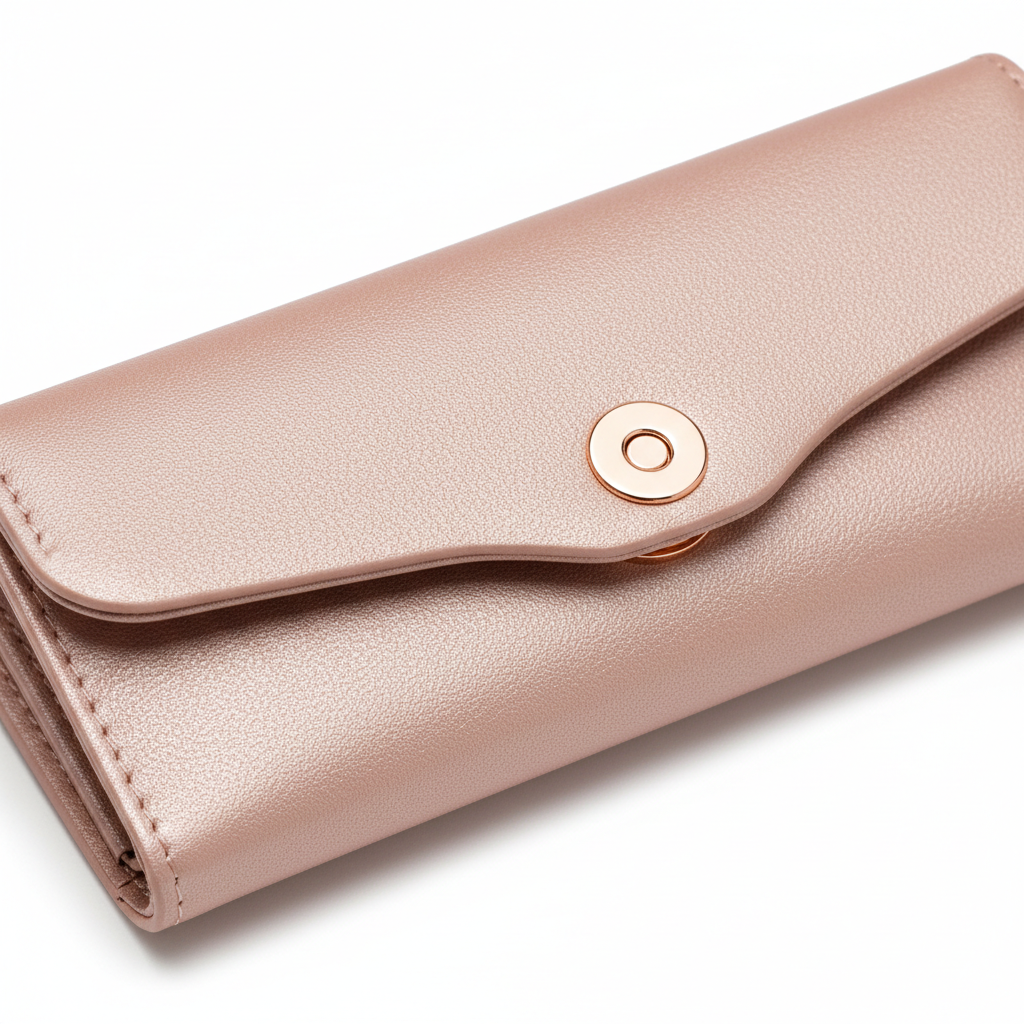 Rose gold magnetic folding eyeglass case - detail close-up