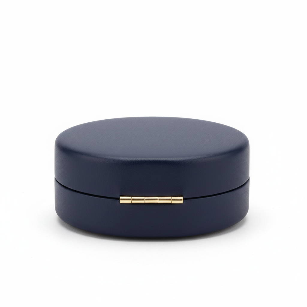 Navy blue clamshell eyeglass case - side view