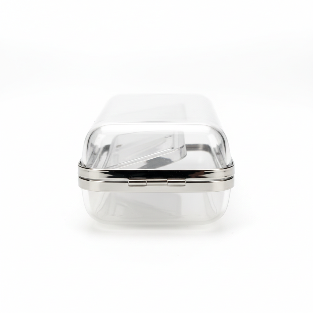 Clear transparent hard shell eyeglass case - side view