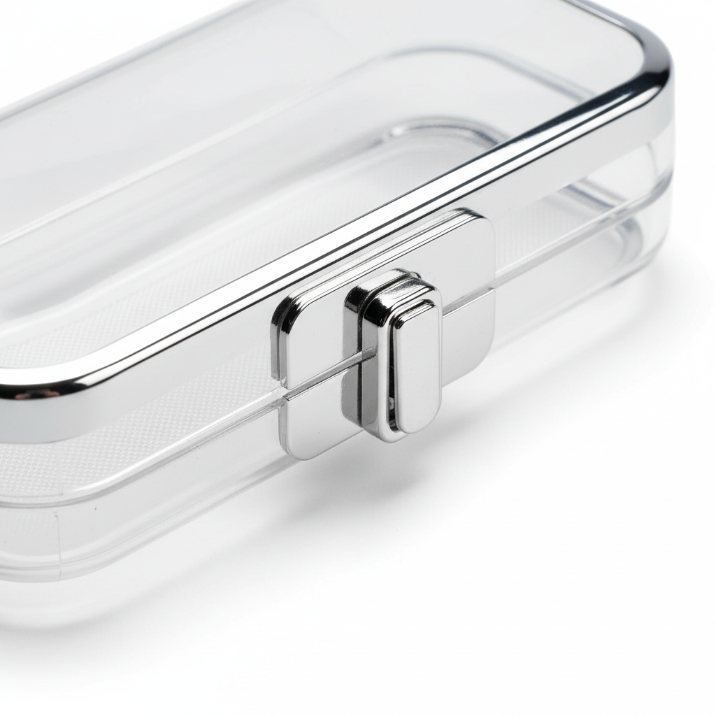 Clear transparent hard shell eyeglass case - silver trim detail