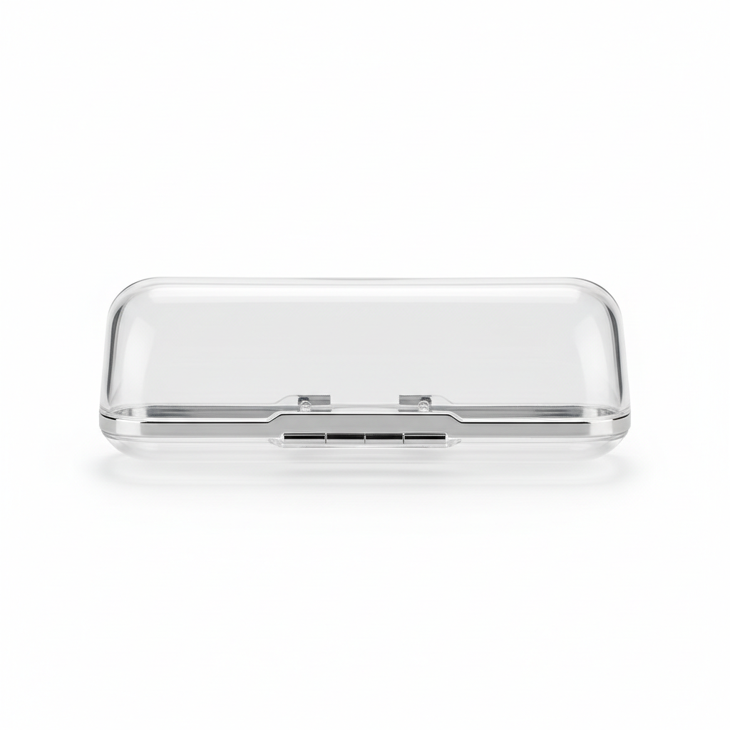 Clear transparent hard shell eyeglass case - front view