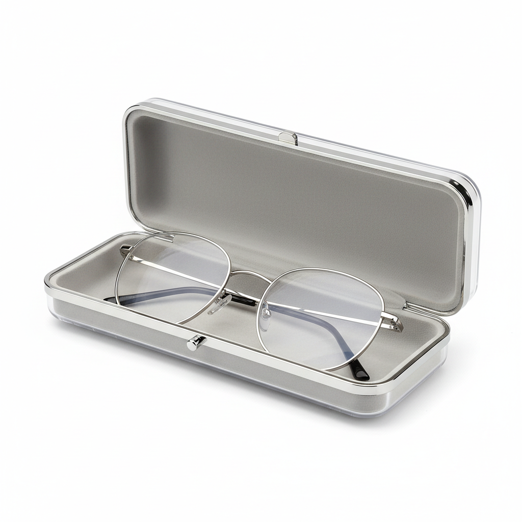 Clear transparent hard shell eyeglass case - open view