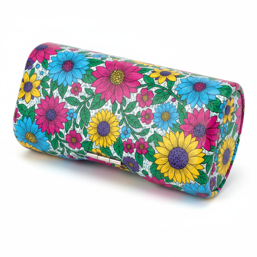 Colorful floral print hard shell eyeglass case - floral pattern detail