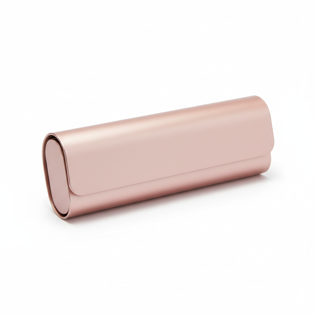Rose gold magnetic folding eyeglass case - front view